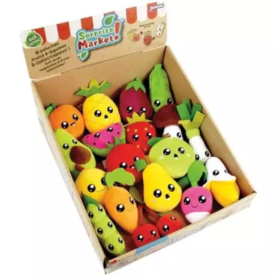 Lot de 18 pochettes surprises JEMINI - Peluche fruits ou légumes 10 cm + stickers et cartes