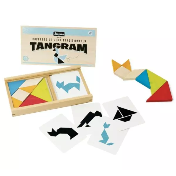 Jeu de tangram en bois - JEUJURA - 8144 - Coffret en bois - 7 pieces - 30 modeles