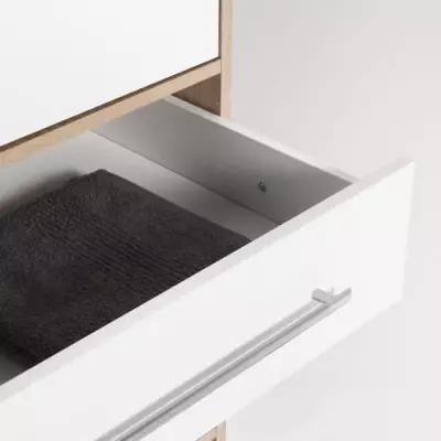 Armoire 4 portes battantes + 6 tiroirs chêne et blanc - Jupiter