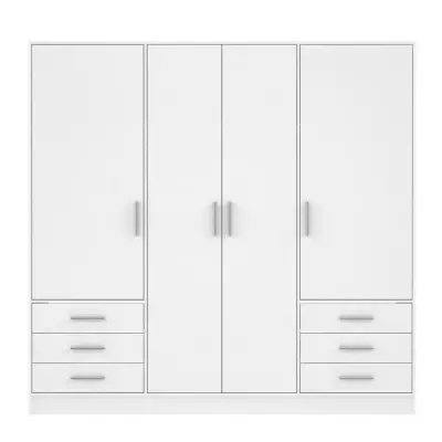 Armoire 4 portes battantes + 6 tiroirs Blanc mat - Design responsable