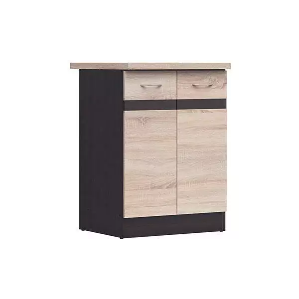 JUNONA Meuble bas de cuisine 60 cm - 2 Portes - Plan de travail - Chene sonoma