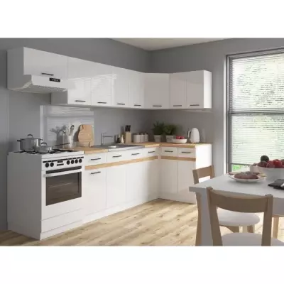 Meuble bas de cuisine 40 cm - 3 tiroirs + plan de travail - Blanc brillant