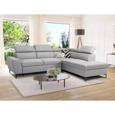 Canapé d'angle convertible réversible avec coffre - KASIMIR - Gris - 258 x 79/98 x 219 cm
