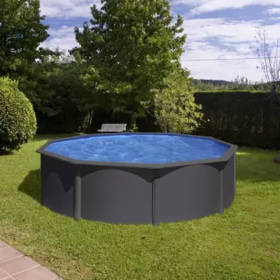 Kit Piscine Hors Sol Acier Grise Ø480xH122 avec Filtre à Sable