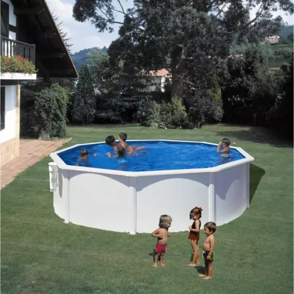 GRE - Kit Piscine hors sol acier ronde blanche - Ø370 x H122 cm (Livrée avec filtre a cartouche + échelle)
