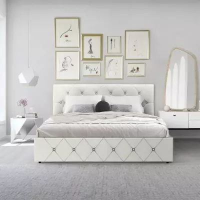 Lit adulte DAVID 160 x 200 cm - 4 tiroirs - Simili blanc