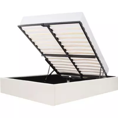 Lit coffre adulte 140x190 cm - Tissu Beige - Eco-friendly - FSC 100%