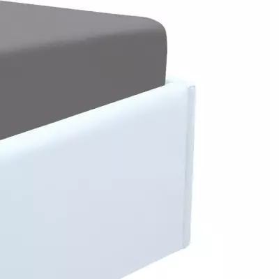 Lit adulte 140x190 cm avec coffre de rangement - Simili Blanc et bois certifié FSC