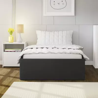 Lit coffre enfant ECLIPSE 90x190 cm - Simili noir - Sommier inclus
