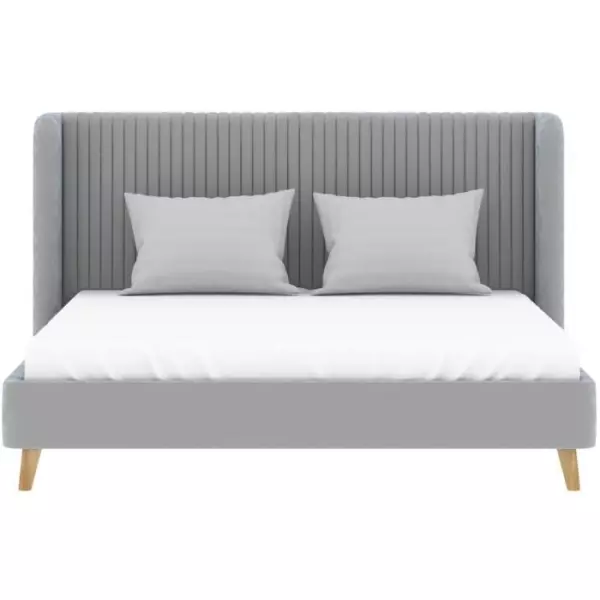 Lit adulte HEIDI - 140 x 190 cm - Velours gris - Sommier inclus