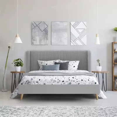 Lit adulte HEIDI - 140x190 cm - Velours gris - Sommier inclus