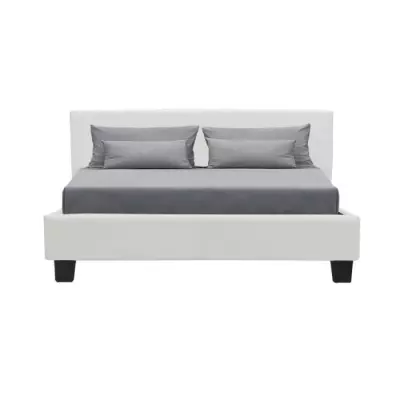 Lit adulte confortable 140x190 cm - Blanc élégant - Bois certifié FSC - Livraison incluse