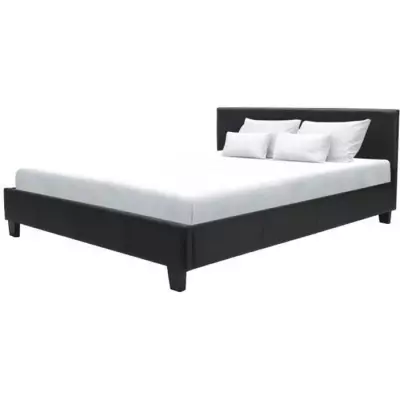 Lit adulte 160x200 cm noir simili avec sommier inclus - Bois certifié FSC