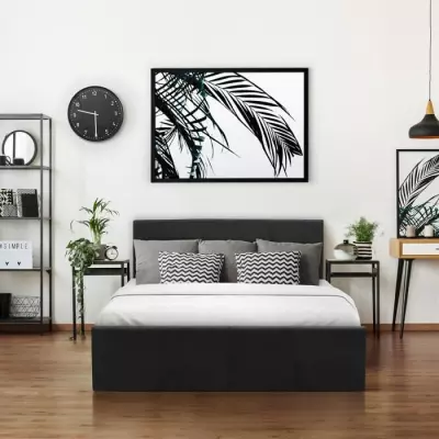 Lit adulte MARTIN 140x190 + coffre rangement - Simili noir