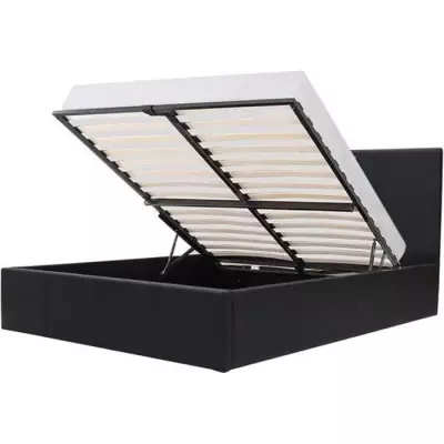 Lit adulte 160x200 cm + coffre de rangement - Simili noir - Sommier inclus
