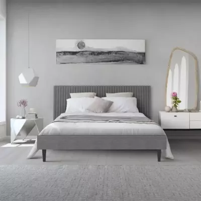Lit adulte REMSEN - 160 x 200 cm - Gris foncé - Sommier inclus
