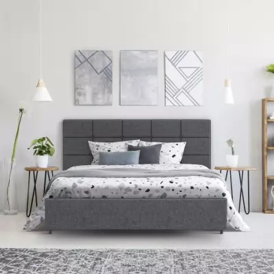 Lit adulte VERA 140 x 190 cm - 4 tiroirs - Gris foncé - Avec sommier