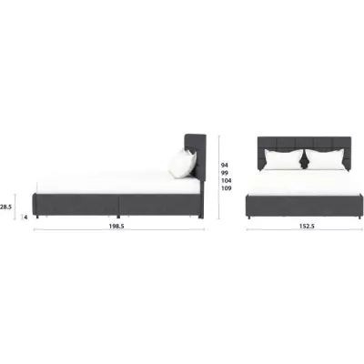 Lit adulte VERA 140 x 190 cm - 4 tiroirs - Gris foncé - Avec sommier