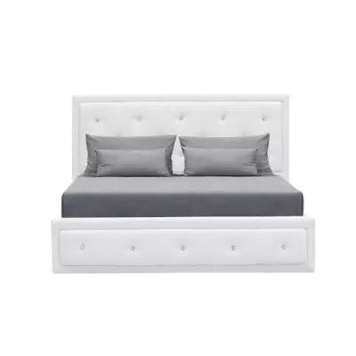 Lit coffre adulte capitonné VIRGINIA 160x200 cm - Simili blanc - FSC 100% - Sommier inclus