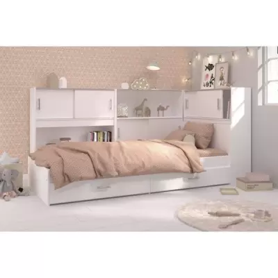 Lit Enfant Parisot SCOOP avec 3 meubles de rangement - Décor blanc