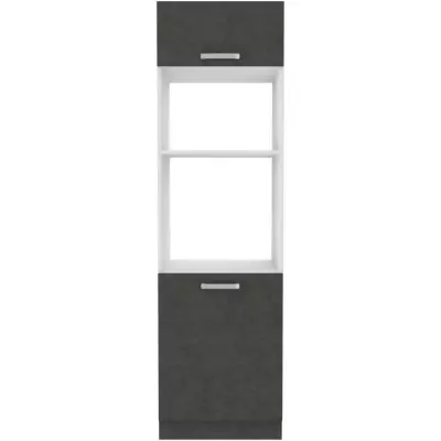 Meuble colonne four 2 portes battantes - Gris - L 60 x P 57 x H 210 cm - LASSEN : Élégance et praticité
