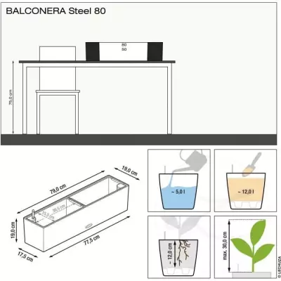 Pot de fleur LECHUZA Balconera Steel 80, gris perle satiné - Design moderne et pratique