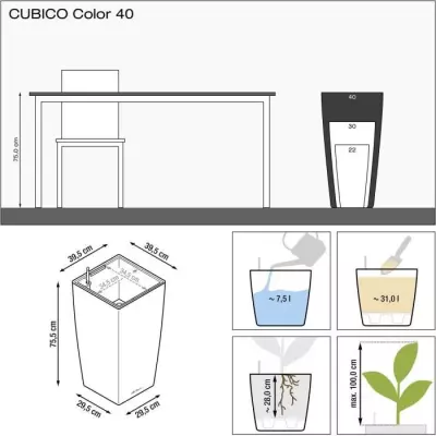 Pot de fleur LECHUZA Cubico Color 40 - Kit complet, muscade