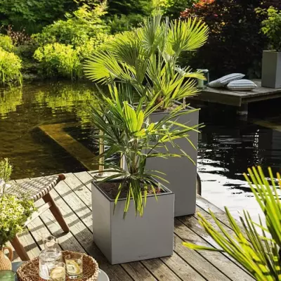 Pot de fleur LED LECHUZA Canto Stone Colonne 30 - gris pierre