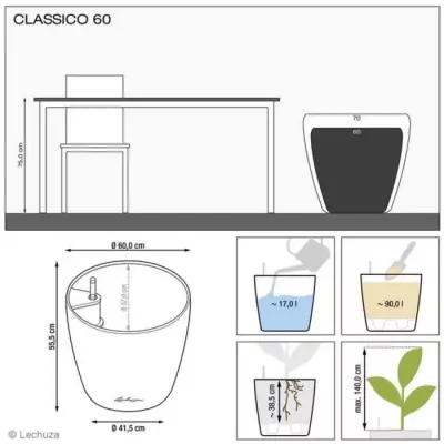 Pot de fleur LECHUZA Classico Premium 60 - Kit complet, taupe brillant