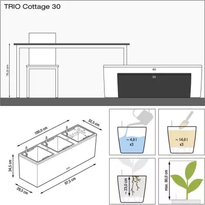 Pot de fleur LECHUZA Trio Cottage 30 - Kit complet gris clair