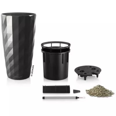 Pot de fleur LECHUZA Diamante Premium - anthracite métallisé, kit complet