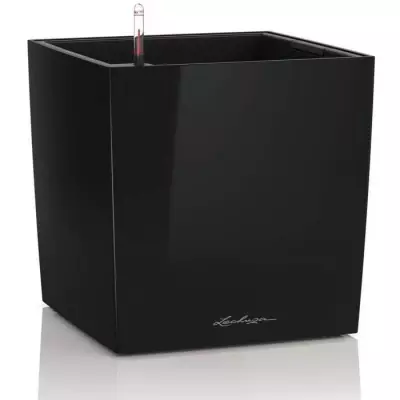 Pot de fleur LECHUZA Cube Premium 40 - Kit complet, noir brillant