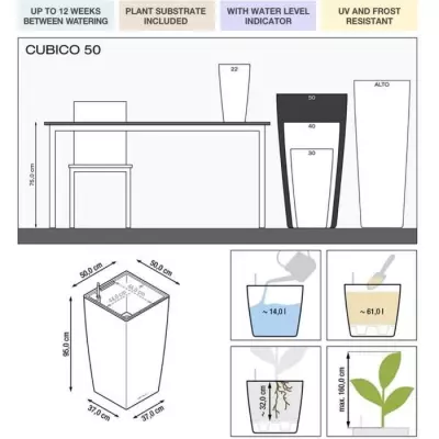 Pot de fleur LEC Cubico Premium 50 argent métallisé - résistant aux intempéries