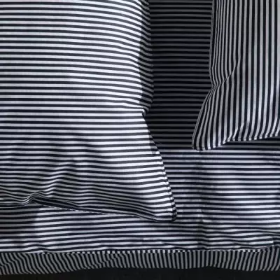 Parure de lit rayée Navy - 220x240 cm - 2 personnes - coton imprimé