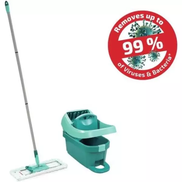 Set lave sol avec seau essoreur a roulettes Leifheit Profi XL Mobile 55096, balai serpilliere a plat 360° avec une housse micro