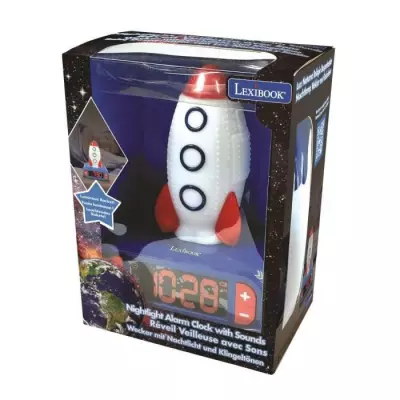 Réveil veilleuse digital LEXIBOOK Fusée 3D lumineux et sonore - Bleu, blanc et rouge - Enfant