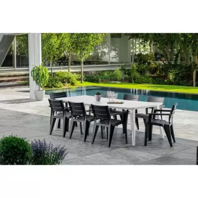 Table de jardin rectangulaire blanche en résine - Lima - 8 à 10 personnes