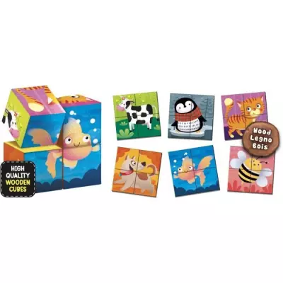 Jeu éducatif 2-en-1 Montessori Baby Bois - Cubes et logique - Animaux et associations