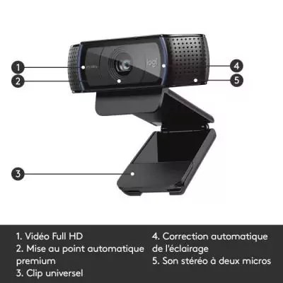 Webcam - Full HD 1080p - Logitech - C920 - Microphone intégré Webcam - Full HD 1080p - Logitech - C920 - Microphone intégré