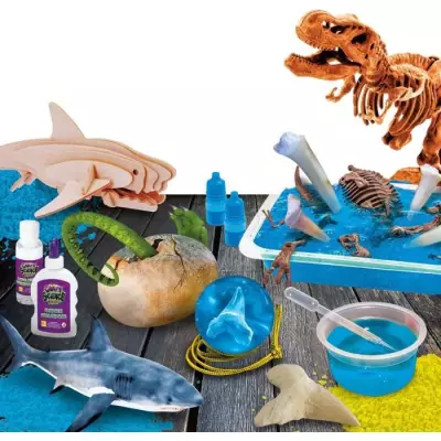 Kit scientifique Crazy Science - Requins & dinosaures - Slime et oeufs à creuser