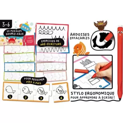 Kit de dessin Montessori Pen - Activités créatives - Stylo ergonomique et tableaux effaçables