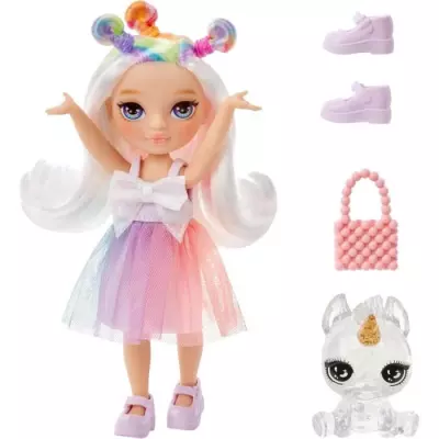 Duo adorable : Poupée 15cm + animal de compagnie - Arc-en-Ciel