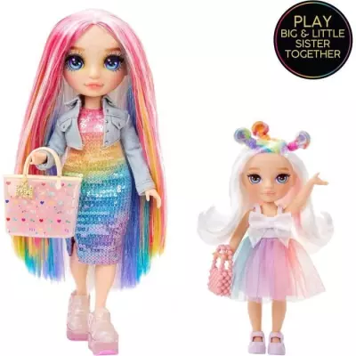 Duo adorable : Poupée 15cm + animal de compagnie - Arc-en-Ciel