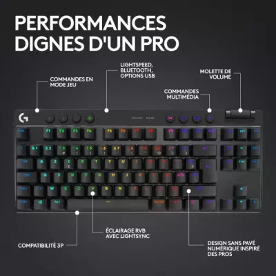 Clavier gamer sans fil Logitech G Pro X TKL Lightspeed - Noir