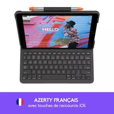 Étui clavier Logitech Slim Folio pour iPad 10.2 - AZERTY - Gris