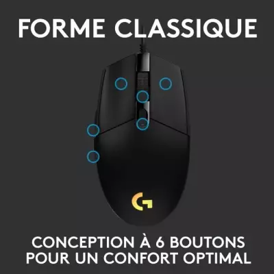 Souris gamer filaire Logitech G203 Lightsync RGB Noir