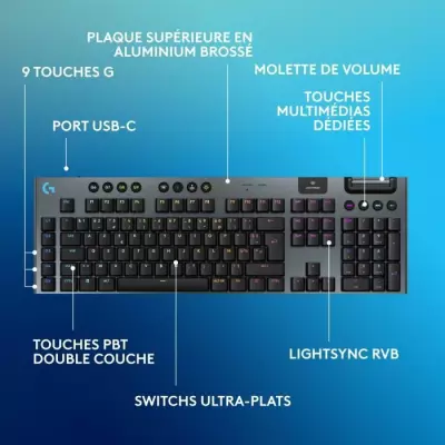 Clavier gamer sans fil Logitech G915 TKL X - Switch linear - Noir