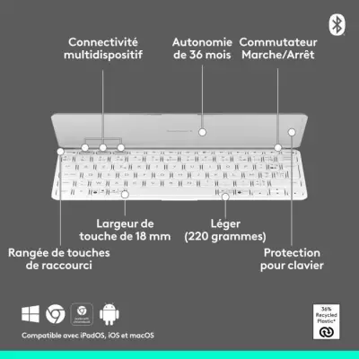Clavier universel Bluetooth Logitech KEYS-TO-GO 2 - Gris Pale