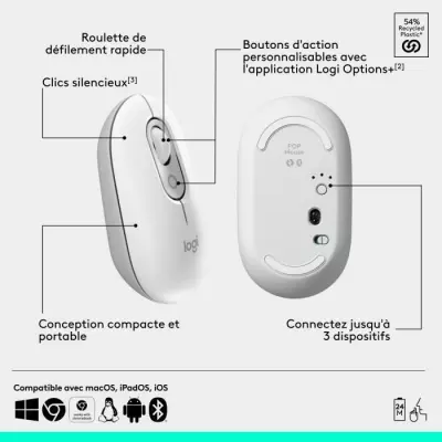 Souris sans fil Logitech Pop Mouse - Blanc cassé - Compact et élégant