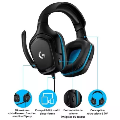 Casque gamer filaire Logitech G432 avec micro - Noir